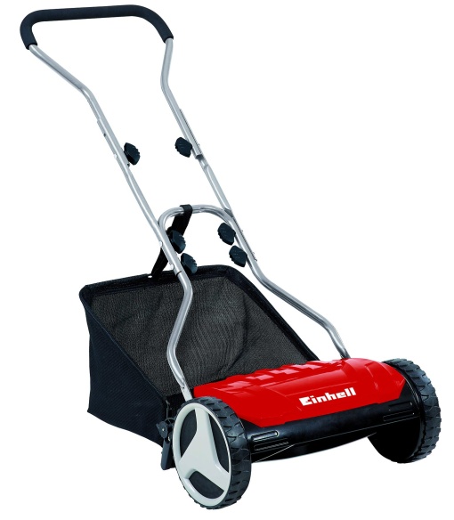 Masina de tuns iarba manuala Einhell GE-HM 38 S-F (latime de taiere de 38 cm, tehnologie de taiere fara contact, ax de tuns iarba cu articulatie sferica, roti mari, colector de iarba de 26L)