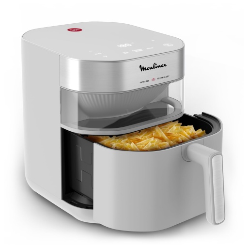 Moulinex Easy Fry infrarosu, friteuza cu aer, 7L, tehnologie cu infrarosu, rezistenta dubla, panou digital, poate fi spalat in masina de spalat vase, fereastra de vizualizare, 8 moduri, aplicatie de retete, EZ831G