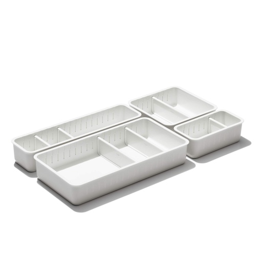 Organizator sertare OXO Good Grips 4 piese alb cu pereti ajustabili