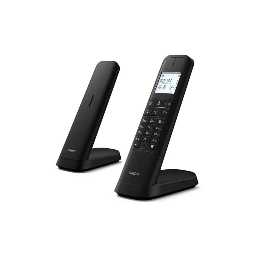 Philips M4702B/12-2 Telefon fara fir DECT de 4,6 cm (11,6"), Afisaj LCD, Iluminare de fundal, Agenda 50 de numere, Difuzor, Butoane programabile, Sunet HQ - Negru (Compatibil: ES,