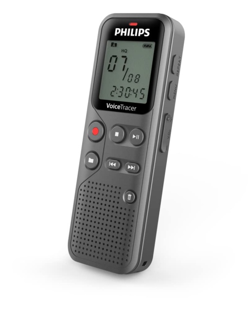 Philips VoiceTracer Audio Recorder DVT1120 - Mono WAV/PCM, 46 de ore, 8 GB, inregistrare printr-o singura atingere, port USB PC, gri