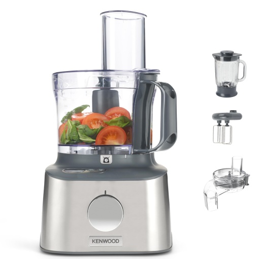 Robot de bucatarie Kenwood Multipro Compact+ FDM315SS Compact, 2,1 litri, cantare integrate, lama din otel inoxidabil, 4 discuri de lucru si alte 5 accesorii, carcasa metalica, 800 wati, argintiu