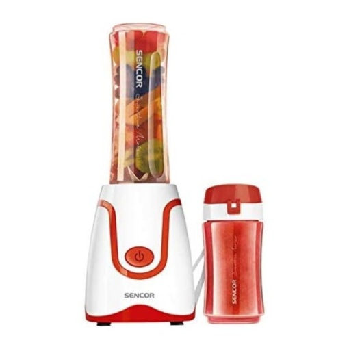 Sencor Ultra-Powerful Smoothie Maker 500W, 2 sticle de tritan 0.6L si 0.3L fara BPA, lame anti-oxidare din titan - Cel mai puternic mini blender, ideal pentru smoothie-uri, supe si multe altele - Rosu
