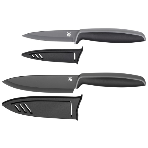 Set de cutite WMF Touch 2 bucati, cutit de bucatarie cu capac de protectie, lama speciala din otel acoperit antiaderent, ascutit, cutit de bucatar, cutit de curatat, negru