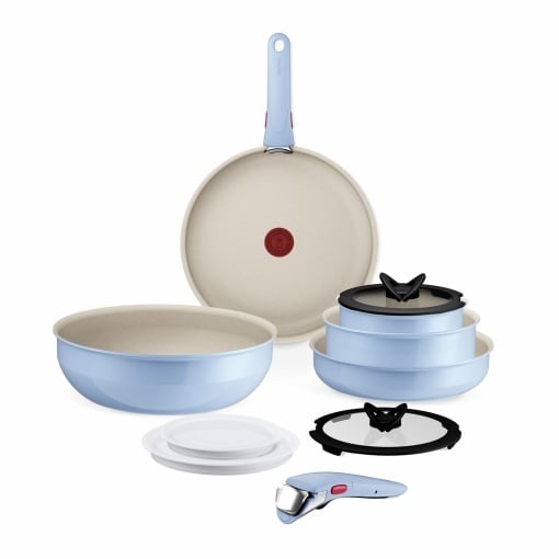 Set vase de gatit Tefal Ingenio Serenity 11 piese Mineralia Antiaderent Calm Blue Design compact