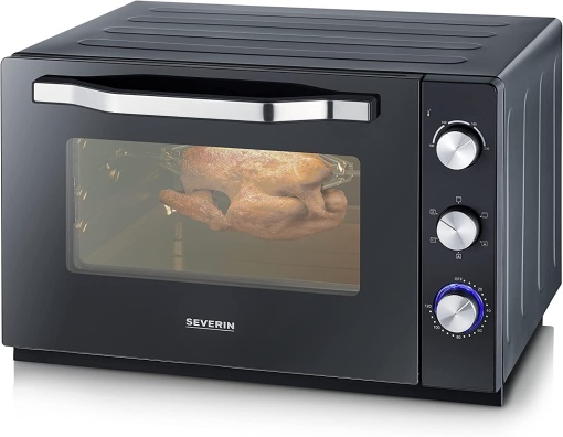 SEVERIN XXL Cuptor cu functie de convectie, inclusiv gratar, tava de copt, rotisor si piatra de pizza, cuptor cu convectie versatil cu capacitate de 60 L, 2.200 W, negru, PANA la 2074