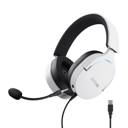 Trust Gaming GXT 490W Fayzo Casti Gaming USB 7.1 Sunet Surround, Driver de 50mm, 35% Plastic Reciclat, Microfon cu Anulare A Zgomotului, Casti RGB Over-Ear pentru PC PS5 - Alb