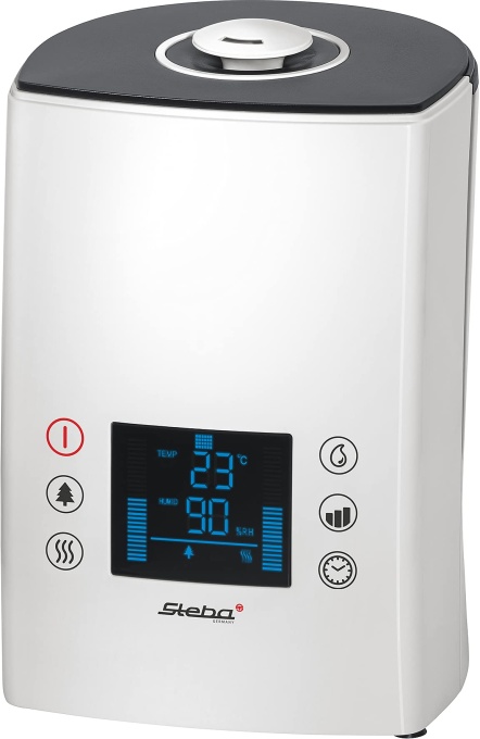 Umidificator Steba LB 7 | Nebulizare cu ultrasunete min. 250 ml/h pana la max. 400 ml/h | Ionizarea poate fi pornita | Controlul umiditatii 45% pana la 90% | 3 setari de viteza | Nivel eco 30 W | 5 litri