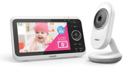 VTech Baby Monitor VM350 - Monitor video pentru bebelusi cu camera in miscare, 720p - Sunet clar, ecran color LCD si functie de vedere pe timp de noapte - cu interfon, cantece de leagan si sunete