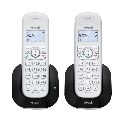 VTech CS1551 DECT Telefon fara fir 2 receptori telefonici cu robot telefonic, statie de incarcare inovatoare, blocare apelant, identificare apelant/apel in asteptare, kit hands-free, afisaj iluminat din spate