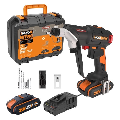 WORX WX177 NITRO Interruptor de gaurit/insurubat cu acumulator 2.0 20V - motor puternic fara perii de pana la 50Nm cuplu - schimbare rapida intre 2 biti - control precis al cuplului - inclusiv baterii si incarcator