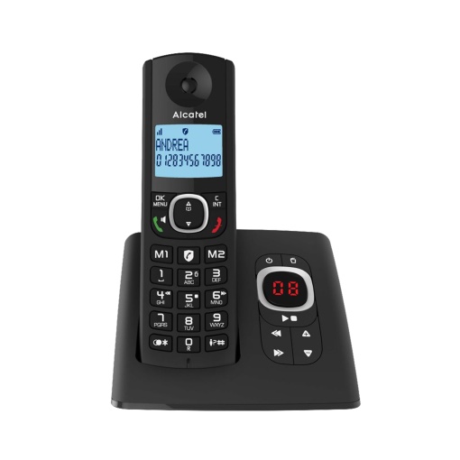 ALCATEL F530 Voice - Telefon fix fara fir DECT cu robot telefonic - Afisaj mare iluminat - Functie hands-free - Functie de blocare a apelurilor - 2 butoane de apelare directa - Negru