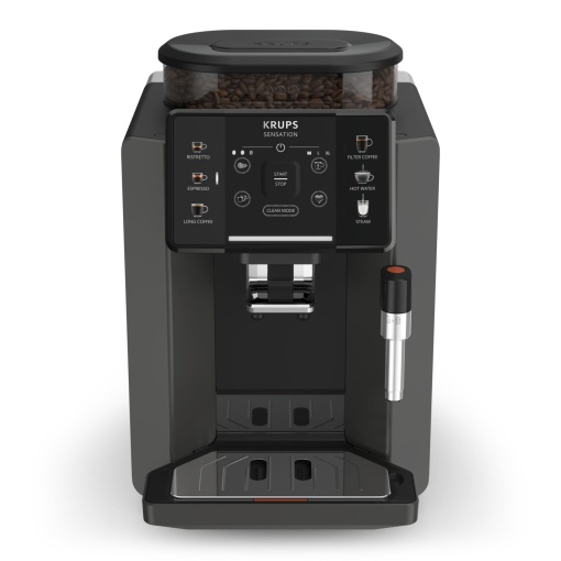 Aparat de cafea complet automat Krups Sensation, duza de spumare a laptelui, 5 bauturi, functie filtru de cafea, functie 2 cani, aparat de cafea, negru, EA910810