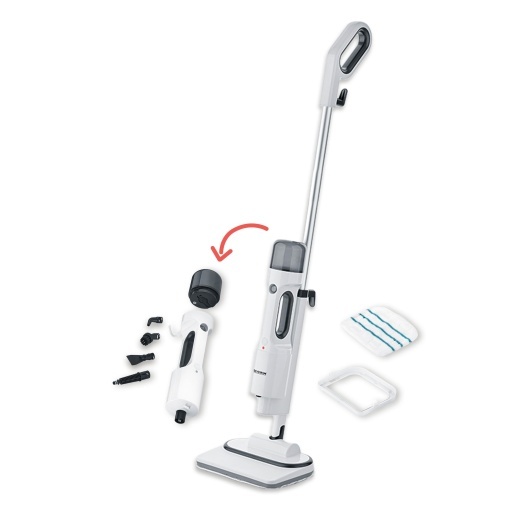 Aparat de curatat cu abur SEVERIN cu accesorii multifunctionale, detergent universal pentru covoare proaspete si pardoseli dure, curatator de gresie pentru curatare delicata in bucatarie, baie si multe altele, alb/negru, SC 7142