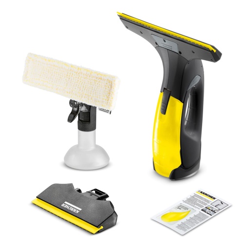Aspirator fara fir pentru ferestre Karcher WV 2 Black Edition (durata de viata a bateriei: 35 min, 2x duze de aspiratie inlocuibile - lata si ingusta, sticla de pulverizare cu capac din microfibra, concentrat de curatare a geamurilor 20 ml)