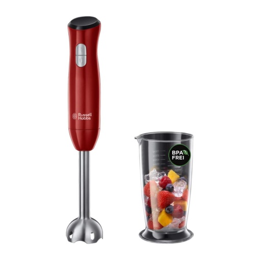 Blender de mana Russell Hobbs [Blender de mana] Desire Red (2 setari de viteza, blender sigur pentru masina de spalat vase/cana de masurare 700ml, fara BPA, tocator pentru smoothie, supe, sosuri, mancare pentru copii) 24690-56
