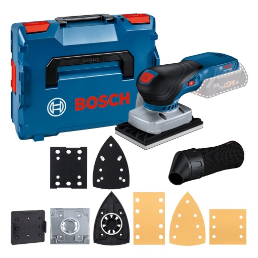 Bosch Professional 18V System Slefuitor orbital fara fir GSS 18V-13 (motor fara perii, incl. sac de praf, 3x placa de slefuit, 3x foaie de slefuit, unealta de gaurire, L-BOXX, fara baterie/incarcator)