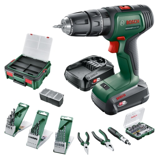 Burghiu combinat cu acumulator Bosch UniversalImpact 18 (2 baterii, sistem de 18 volti, in carcasa)