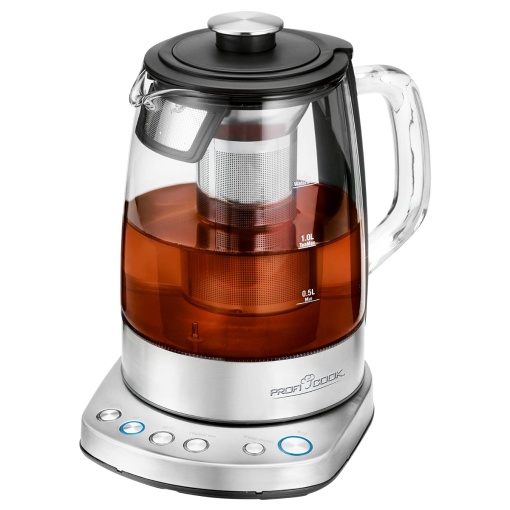 Ceai/ceainic de sticla ProfiCook | Ceainic | Ceainic | 2 in 1 | 1,5 litri | Setarea temperaturii de la 45 degC la 100 degC | filtru de ceai detasabil din otel inoxidabil | Functia de mentinere la cald | PC-WKS 1167 G