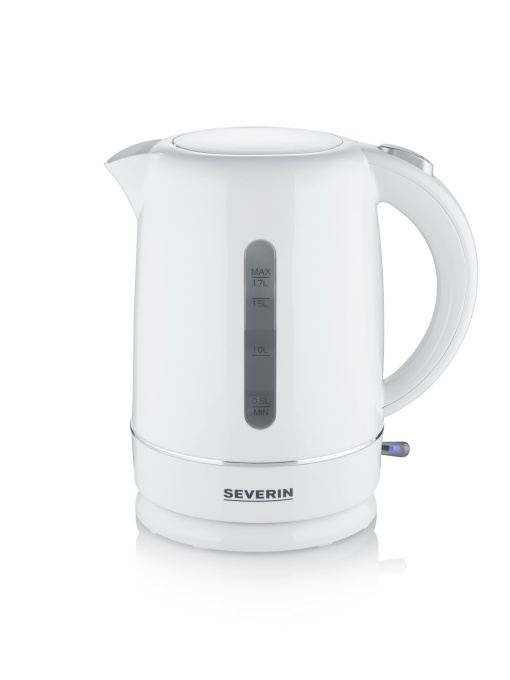 Ceainic SEVERIN, capacitate 1,7 L, cu filtru de calcar detasabil, indicator de nivel al apei, buton de pornire-oprire si indicator luminos, 2.200 W, alb, WK 4325