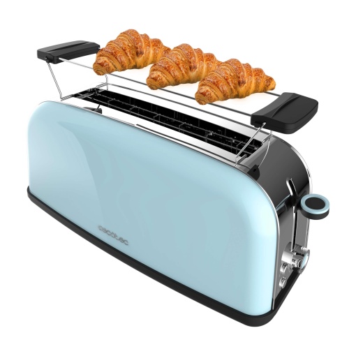 Cecotec Prajitor de paine vertical 1 fanta lunga Toastin' time 850 Albastru Long, 850 W, 2 felii de paine, fanta lata 3,8 cm, atasament pentru chifle si tava pentru firimituri, otel inoxidabil, albastru