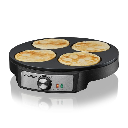 Cloer 6625 Pancake Maker, Mini Clatite, pentru 4 clatite mici fiecare de 11 cm O, 1200 W, acoperire antiaderenta, incl. intorsator de clatite, negru
