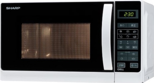 Cuptor cu microunde 2 in 1 Sharp R642WW cu gratar / 20 L / 800 W / 1000 W Gratar cu cuart / 8 programe automate / Cronometru / Blocare copii / Mod de economisire a energiei / Platan din sticla (25,5 cm) / Alb
