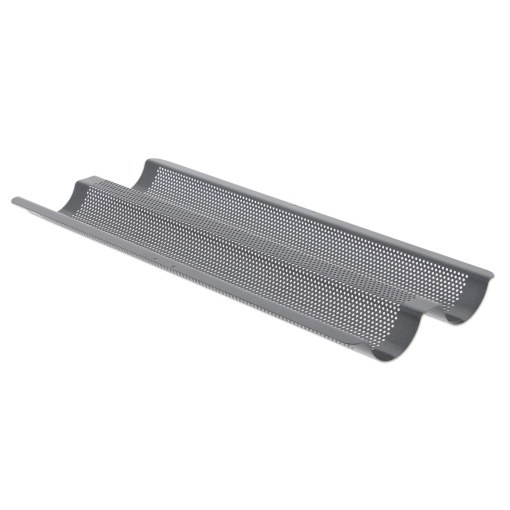 de Buyer - tabla ondulata perforata dubla pentru 2 baghete - 37x16 cm - 4713.02, Gri