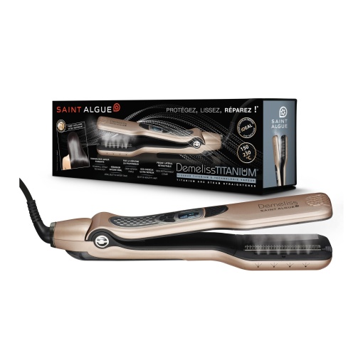 Demeliss - Saint Algue - TITANIUM, Aburi - Rezervor Maxi integrat 40 ml - Pieptene lateral detasabil - Netezire extrema si protectie a parului - Auriu/Sampanie