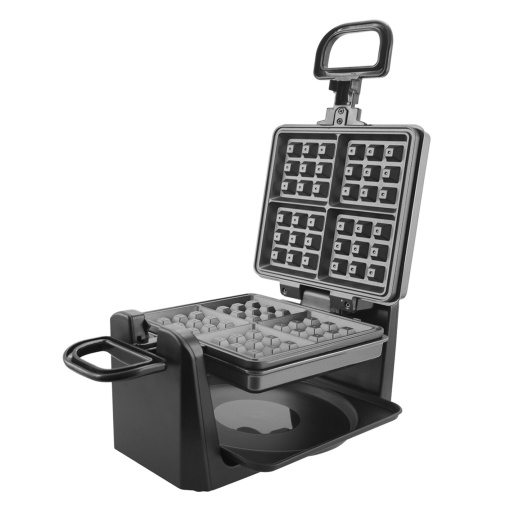 Fier de vafe rotativ Emerio pentru 4 vafe belgiene in acelasi timp, cu functie de pivotare profesionala, placi acoperite antiaderente, regulator de temperatura, 1000 wati, testat "bun", argintiu, WM-110984.4