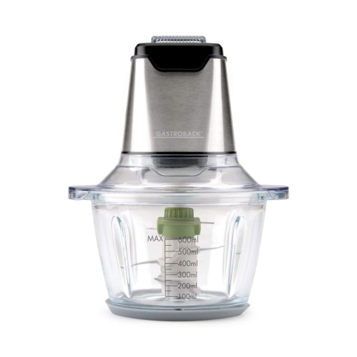 GASTROBACK 40961 Design Mini Chopper Plus multi-chopper 3 lame de secera din otel inoxidabil 400 wati recipient din sticla de 12 litri otel design din