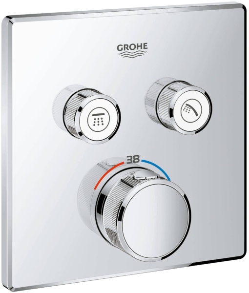 GROHE Grohtherm Smartcontrol - Termostat pentru sistem de dus si dus (2 supape de inchidere, design ultraplat, rozeta metalica de perete), crom, 29124000, patrat