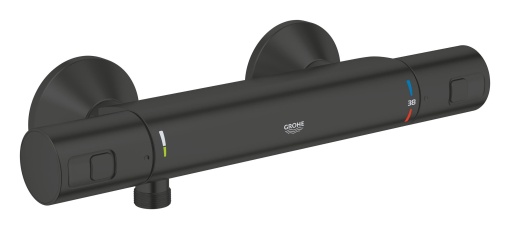 GROHE Precision Start - Baterie de dus termostatica (cu economie de apa, blocare de siguranta la 38degC, cu dispozitiv de prevenire a refluxului), negru mat, 345942430