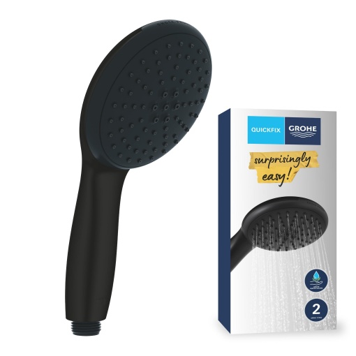 GROHE Vitalio 110, cap de dus, cu economie de apa, 8l pe minut (dus de mana cu 2 tipuri de pulverizare, conexiune standard, inel de silicon protejeaza impotriva caderilor), rotund, negru mat, 279462431