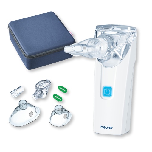 Inhalator Beurer IH 55, nebulizator cu plasa cu tehnologie cu membrana oscilanta, functioneaza cu baterii si silentios, functie de autocuratare, pentru tratarea cailor respiratorii superioare si inferioare, timp scurt de inhalare