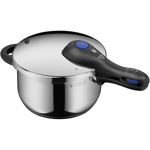 Oala sub presiune WMF Perfect Plus One Pot cu inductie 4.5l, oala sub presiune cu ignifug, semnal mare de gatit, 2 setari de caldura, maner cu capac detasabil, regulator de reglare a caldurii cu o singura mana, otel inoxidabil Cromargan lustruit