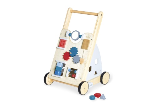 Pinolino Children's Dreams Activity Baby Walker Titus, gri, cu diverse optiuni de joaca, roti din lemn cauciucat, var si MDF, lacuit transparent si colorat