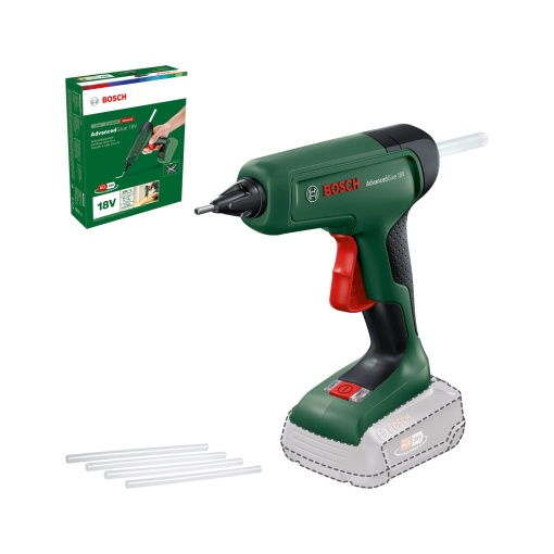Pistol de lipit fara fir Bosch AdvancedGlue 18V (fara baterie; sistem 18V; 4x betisoare de lipici; Se incalzeste in 90 de secunde; Mod Dual-Temp 130degC - 200degC; in cutie) - Scorul testului: foarte bun (incarcator: sinele este omul)