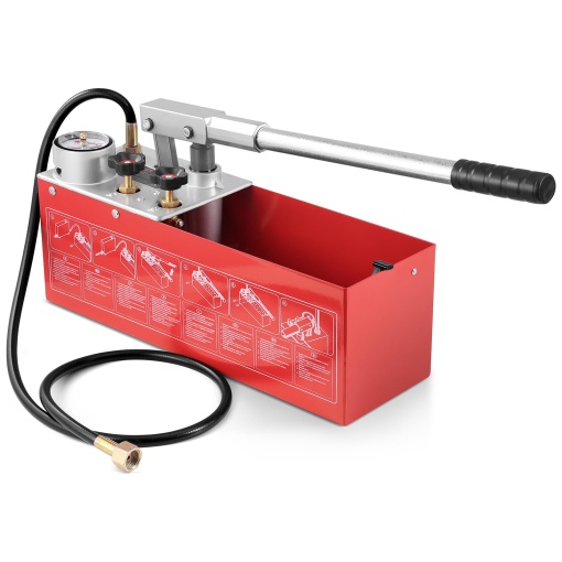 Pompa de spargator de presiune VEVOR, 25 bar max, set manometru hidraulic manual al apei cu supapa dubla si manometru, rezervor de apa de 10 litri, furtun de 1,4 m cu conexiune filetata tata de 1/2" pentru conducte