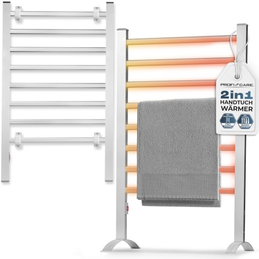 ProfiCare(r) Suport pentru prosoape fara gaurire | Uscator electric de prosoape pentru baie | Cablu de 1,5 m | incl. picioare si material de montare | Radiator electric pentru prosoape | Incalzitor de prosoape 125 wati | PC EHW 3115