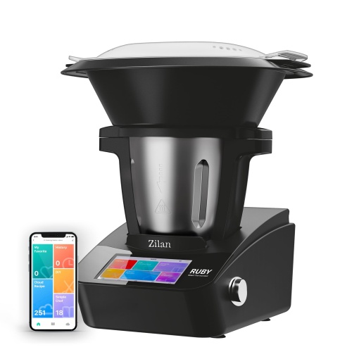 Robot de bucatarie multifunctional Zilan RUBY Thermorobot, Wi-Fi, 18 functii, ecran tactil color TFT de 7 inchi, cantar integrat, control aplicatie, 4,7 L, 1700 W