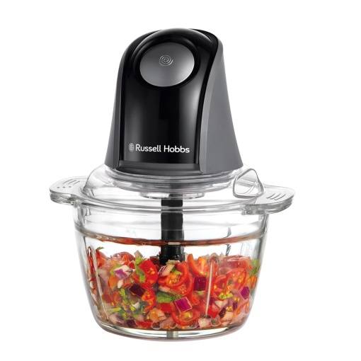 Robot de bucatarie Russell Hobbs [Mini tocator] electric (pentru legume, fructe, carne, ceapa, recipient de 1 l, poate fi spalat in masina de spalat vase, 2 viteze, lame din otel inoxidabil, 350W) Mat Charcoal 27131-56