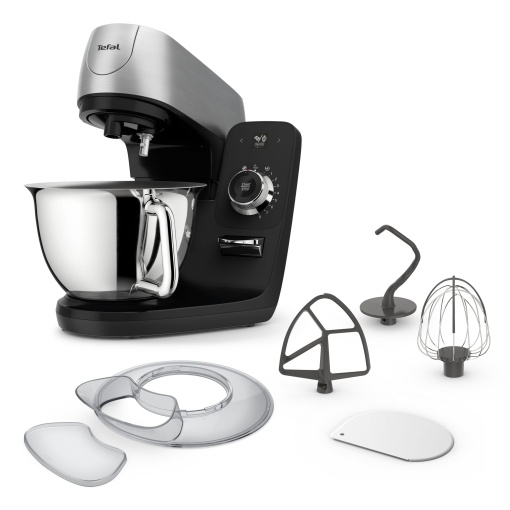 Robot de bucatarie Tefal Coach, 1200 W, 8 programe automate, inclusiv accesorii de coacere si aplicatie, experienta personalizata, sistem de amestecare planetara, negru/argintiu, QB900838