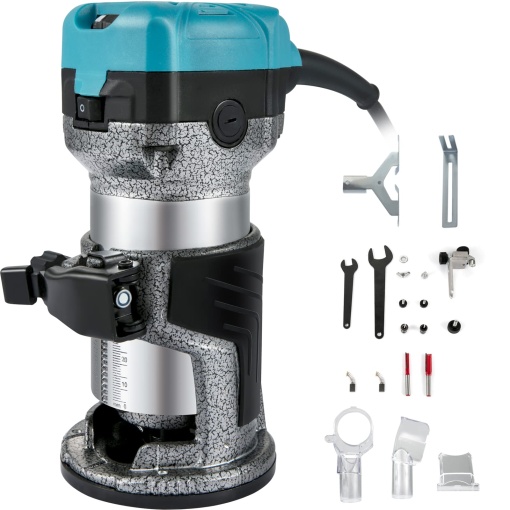 Router manual pentru lemn VEVOR Electrics 800 W Router cu o singura mana 30000 RPM Frezare margini din lemn 3 colti pornire usoara aliaj de aluminiu c
