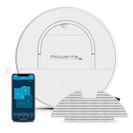 Rowenta X-Plorer Series 130 AI, robot de stergere si aspirare 4 in 1 plat cu doar 8 cm, sistem de navigatie laser + camera, 4 moduri de curatare, 120 min. durata de functionare, timp de incarcare de 3 ore, recipient de praf de 0,7 l, RR9067