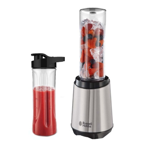 Russell Hobbs Blender - Stand Mixer & Smoothie Maker to go [motor de putere de 23.500 rpm] incl. 2x ulcior de blender 600ml (fara BPA, masina de spalat vase si rezistent la rupere incl. capac) Tocator, otel inoxidabil, 23470-56