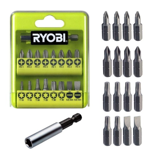 RYOBI Bitset RAK17SD, 17 bucati, biti de surubelnita pentru aplicatii versatile, inclusiv suport magnetic pentru lucrari precise