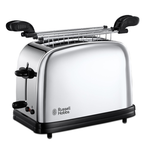 Sandwich cu prajitor de paine Russell Hobbs [pentru 2 felii, inclusiv clesti pentru sandvisuri/panini] Victory Stainless Steel (fante pentru paine prajita foarte largi, 6 niveluri de rumenire + functie de dezghetare si reincalzire, 1200W) 23310-57