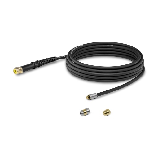 Set de curatare a tevilor Karcher PC 7.5 pentru aparate de curatat cu inalta presiune (lungime: 7,5 m), efect de curatare la 360deg datorita duzei rotative din alama si otel inoxidabil, furtun flexibil de calitate, negru