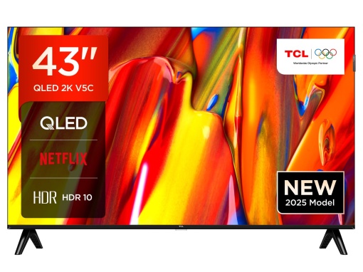 TCL 43V5C - 43 Full HD Smart QLED Direct LED TV cu Android TV si HDR - Compatibil cu Google Cast si Google Home design subtire